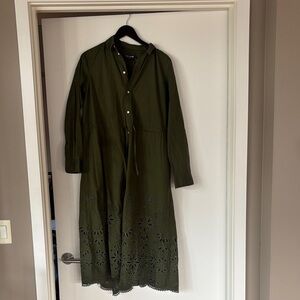Polo Ralph Lauren Olive Green Long Sleeve Eyelet Hem Dress